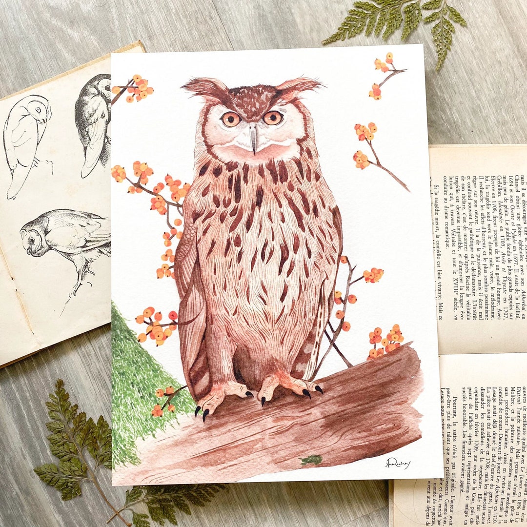 Great Horned Owl Print Watercolor Artwork Owl Wall Art Etsy.de