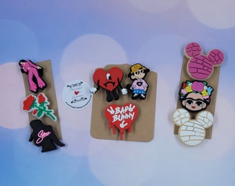 Bad Bunny, Selena, Concha bread and Frida Kahlo Croc Charms /Light up Selena Croc Charms
