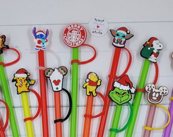 Christmas Theme Straw Covers, Straw Christmas Buddies, Kids and Adult's favorite Christmas cartoon straw toppers, Christmas straw buddies.