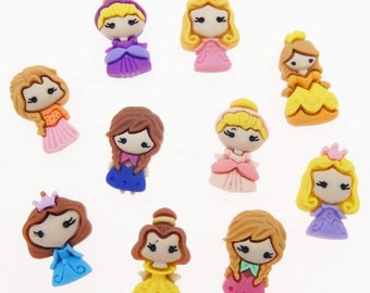 Princesses Cabochon Resin, Flatback Mixed Princes Resin Flatback Princesses Hair bow Center Princesses Embellishment Set of 6 or 12