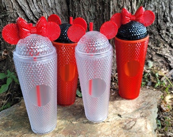 Studded tumblers 24 oz with mouse ears lid.