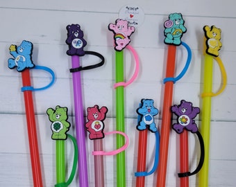 Cute bears Straw Covers, Kids and Adult's favorite carebears straw toppers, rainbow bears straw buddies