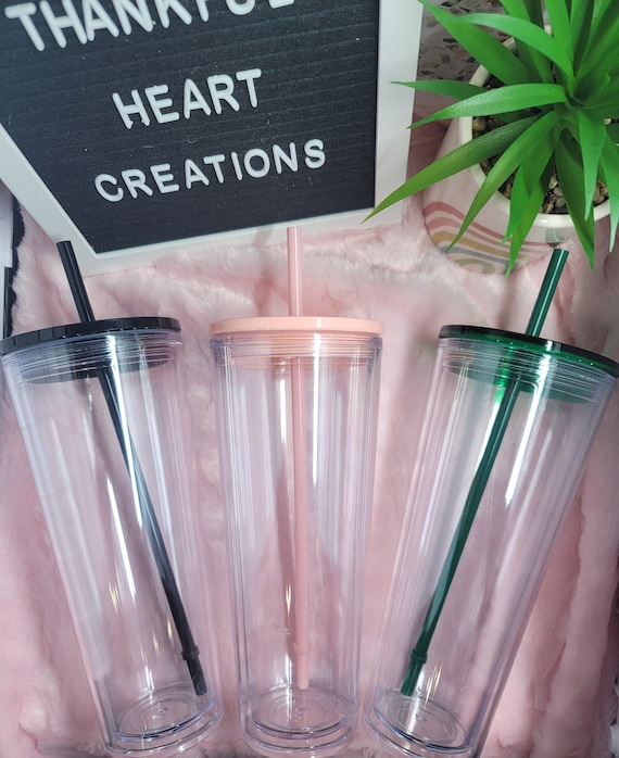 Tumblers with Lids and Straws.24 oz Clear Pastel Colored Plastic