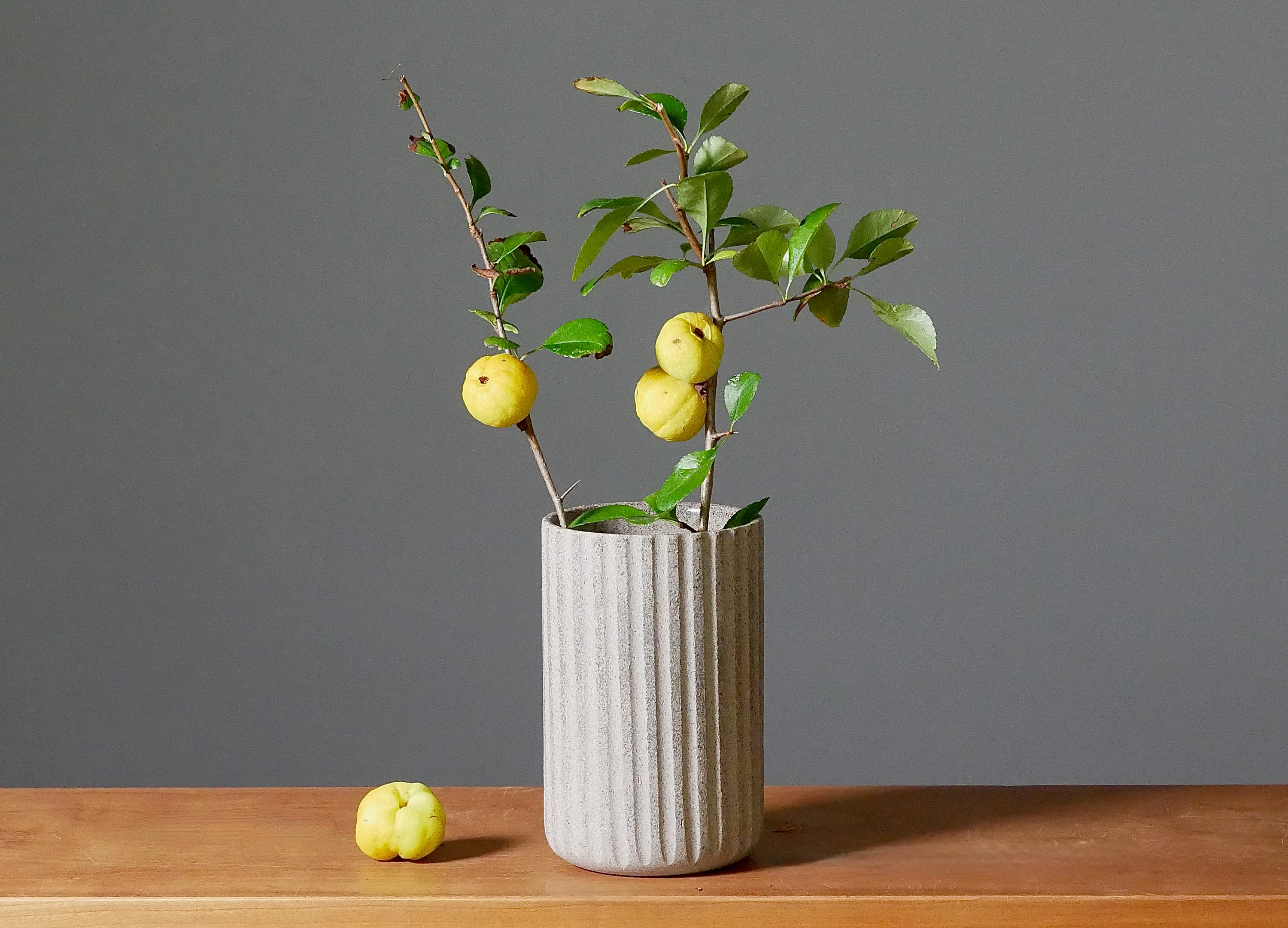 vase. ceramic. 11.5cm. Gray. Vase. Scandinavian. gift. vertical grooves. concrete.