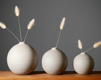 ball vase. vase. ceramic. grey. 4 sizes. ball vase. minimalist. flower vase.
