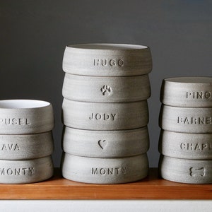 feeding bowl. 3 sizes. customizable. food bowl. dog bowl. cat bowl. individual. ceramic. concrete gray. gift.