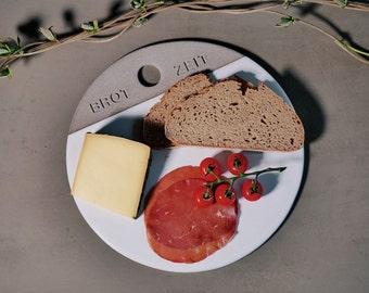 large board. snack. ceramic. 28 cm. bread plate. snack board. board. concrete grey. serving plate.