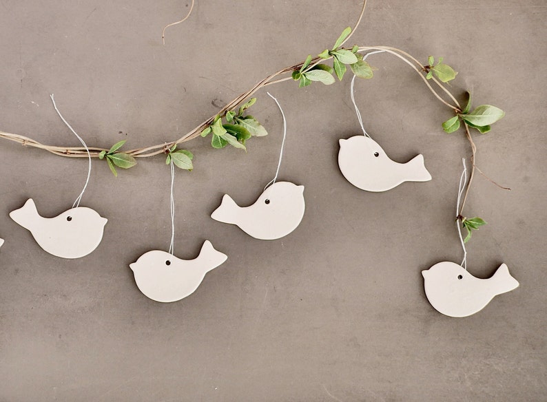 birds. 7cm. Set of 5. trailer. decoration. ceramic. porcelain. white. gift. hanging decoration. easter decoration. Easter. beep. image 2