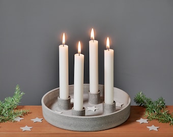 candle holder. 4s. 24cm. advent wreath. ceramic. concrete. Gray. sustainable. candle holder. candlesticks.