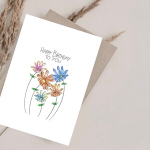 Blumen Geburtstagskarte Blumengruß-Karte A6 mit Umschlag Hand gezeichneter Blumenstrauß alles Gute zum Geburtstag