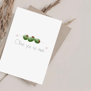 Schattige olijfkleurige wenskaart "Olive You So Much" Ik hou zo veel van je A6 met envelop
