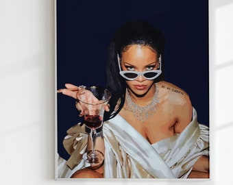 Rihanna Party Illustration Wand Kunst Druck - Digital Download