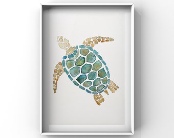 Turtle Watercolor Print, Turtle Painting