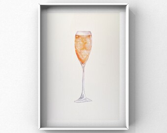 Aquarelle de Champagne, Peinture sur verre de Champagne