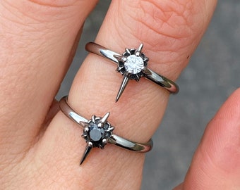 Poolsterring Sterring Punkring Gotische ring Zwarte stenen sieraden Punksieraden Gotische sieraden Unieke ring Roestvrij stalen unisex-ring