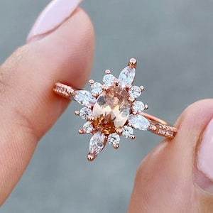 Vintage engagement ring Champagne ring Rose gold ring Wedding ring Promise ring CZ ring Gift for her Unique jewelry