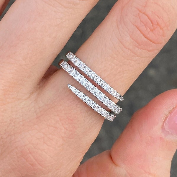 Spiral ring Wrap ring Adjustable ring Diamond CZ ring Silver ring Eternity ring Gift for her Shiny ring