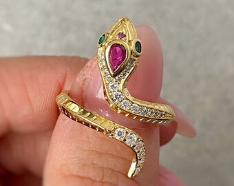 Anello serpente Anello oro Anello delicato Anello smeraldo Anello delicato Anello impilabile Anello minimale Regalo per lei Anello aperto Gioielli serpente ANELLO REGOLABILE