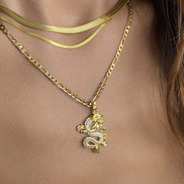 Dragon necklace Dragon pendant Dragon charm Men necklace Women necklace Gold necklace