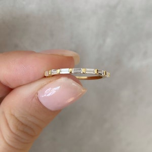 Baguette ring Eternity ring Dainty ring Thin ring Delicate ring Gold ring Diamond ring Stacking ring Gift for her Minimalist ring