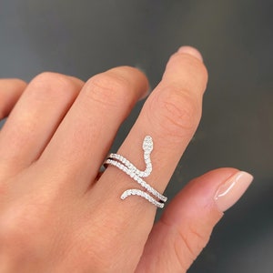 Snake ring Diamond snake ring Silver ring Dainty ring Delicate ring Stacking ring Minimal ring gift for her Shiny ring Diamond snake ring