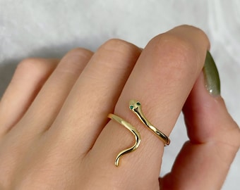 Snake ring Gold ring Dainty ring Emerald ring Delicate ring Stacking ring Minimal ring Gift for her Adjustable Open ring Snake jewelry