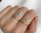 Snake ring Diamond snake ring Gold ring silver ring Dainty ring Delicate ring Stacking ring Minimal ring gift for her Open ring Adjustable
