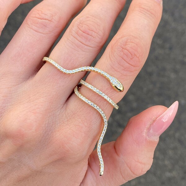 Snake ring Double snake ring 2 finger ring Two finger ring Gold ring Silver ring Diamond snake ring Unique ring  Open ring ADJUSTABLE RING