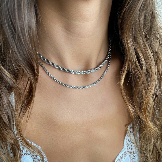 Rope Chain Gold Necklace Silver 