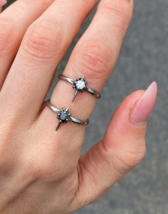 North Star Ring Star Ring Punk Ring Gothic Ring Black Stone