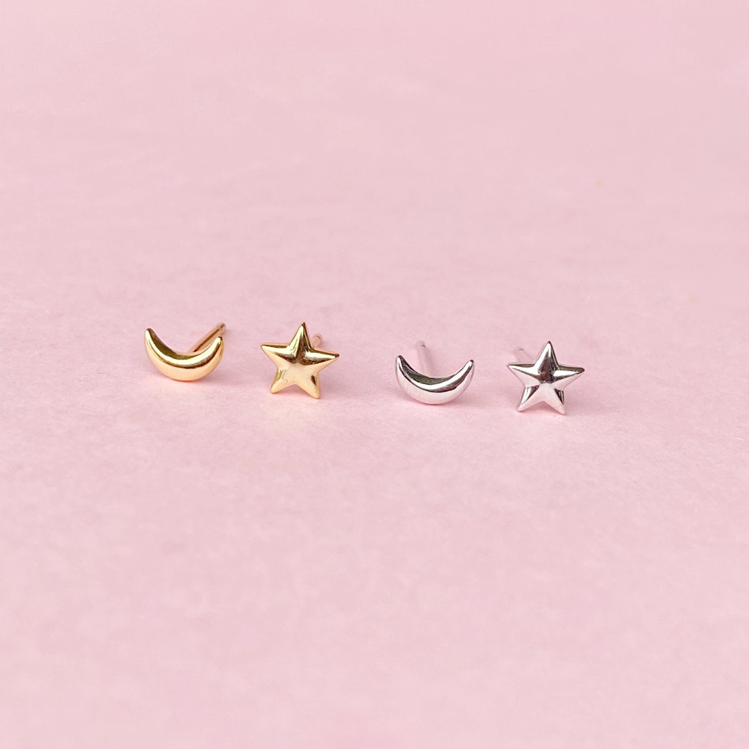 Pendientes estrella y luna Pendientes de tachuelas Oro Etsy España