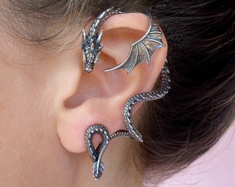 Boucle d'oreille manchette Dragon Boucle d'oreille gothique Dragon Bijoux gothiques, Manchette d'oreille Dragon Boucle d'oreille Dragon Manchette Dragon