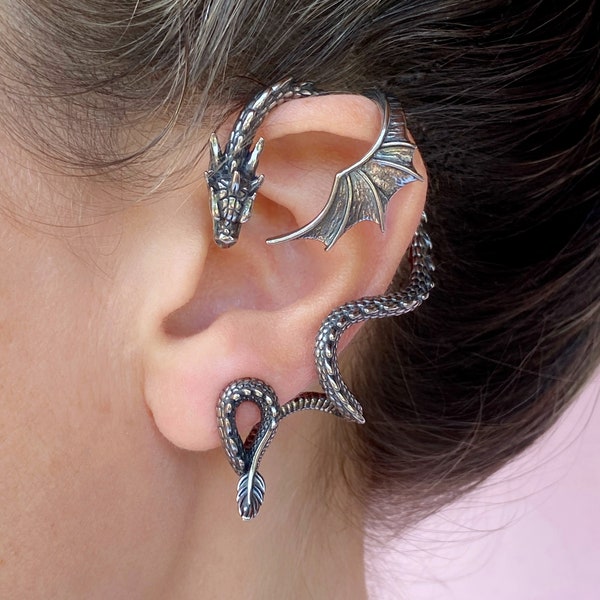 Dragon cuff earring Dragon Gothic earring Gothic jewelry, Dragon ear cuff  Dragon earring Dragon cuff
