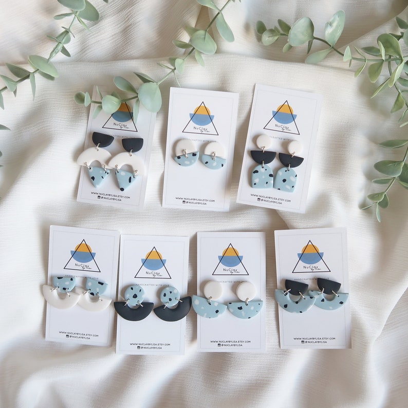Geometric Statement Earrings Handmade Polymer Clay Earrings Terrazzo Style Earrings