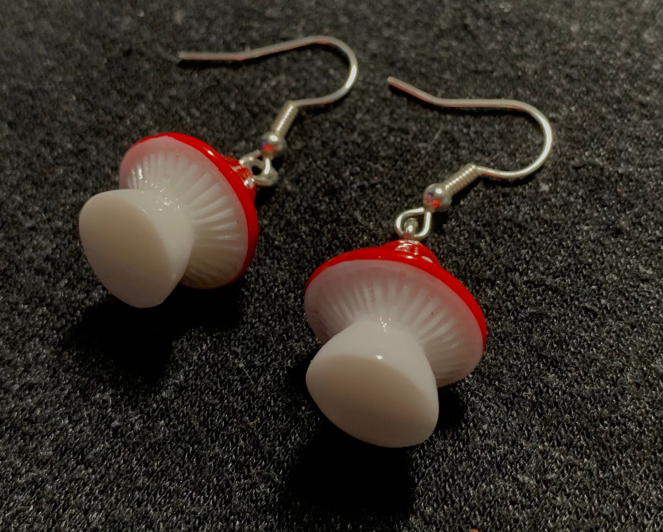 Mushroom earrings red white small cute novelty earrings Etsy