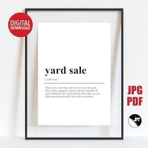 PRINTABLE Yard Sale Ski Definition Poster, Après Ski Wall Art, Gift for Skier, Downloadable Print, Ski Terminology Digital Download
