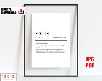 Arabica Definition Print, Coffee Shop Poster, Printable Diner Wall Art, Gift for Barista