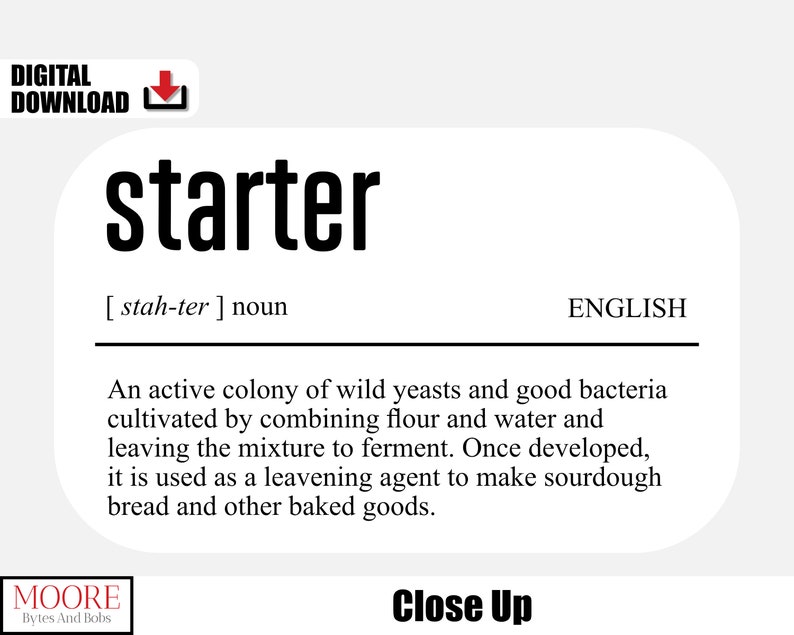 Sourdough Starter Definition, Digital Download Bakery Poster, Printable