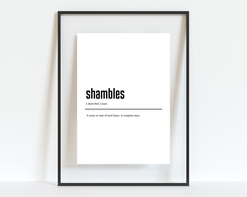 Shambles Definition Print, British Slang Dictionary Poster, Printable