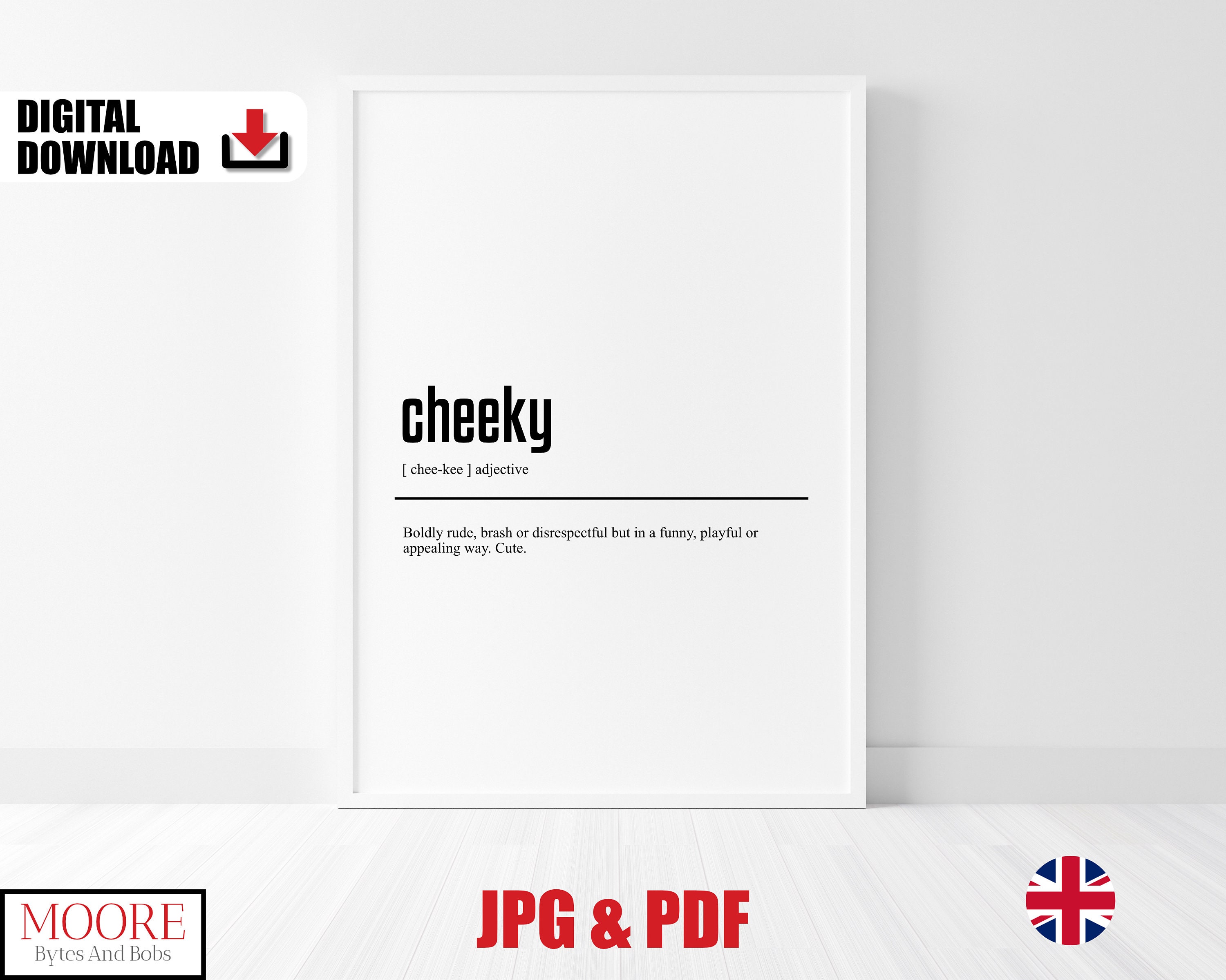 Cheeky Definition Print, British Slang Dictionary Poster