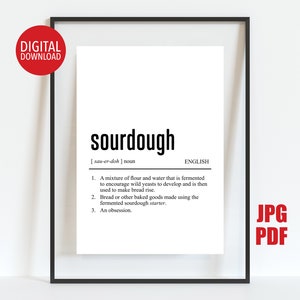 Sourdough Definition Print, Digital Kitchen Decor, Bakery Poster, Printable Wall Art, Bread Baker Christmas Gift, Present for Foodie
