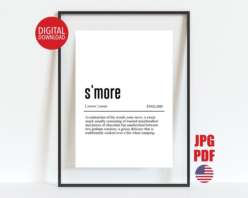 S'mores Definition Print Printable Dictionary Wall Art Etsy