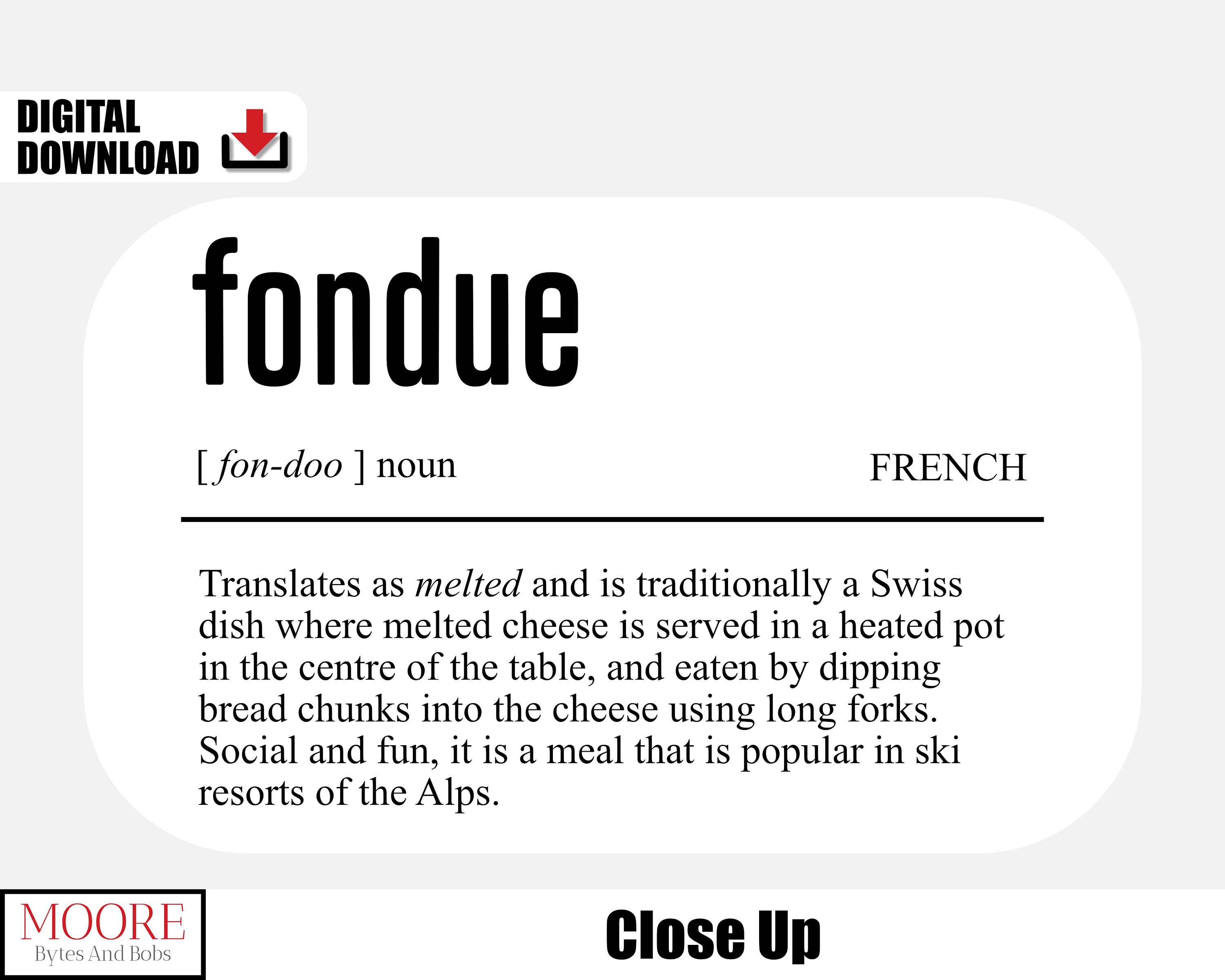 PRINTABLE Fondue Definition, French Kitchen Poster, Swiss Ski Chalet Print, Chef Office Wall Art