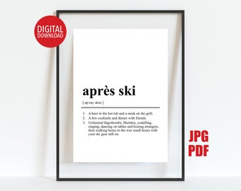 Printable Après Ski Definition Print, Apres Ski Decor, Ski Digital Download, Christmas Gift for Skier or Boarder