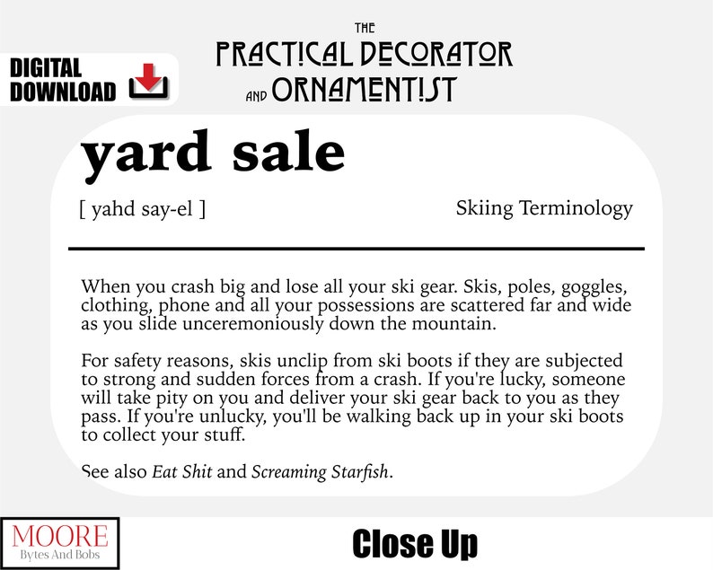 PRINTABLE Yard Sale Ski Definition Poster Après Ski Wall Art Etsy
