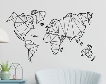 Carte du monde - Décoration murale autocollante murale pour chambre à coucher Wonzimmer - Autocollant mural Autocollant en vinyle Autocollant mural - Art adhésif