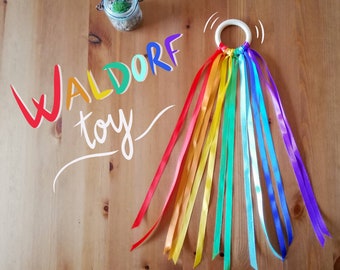 WALDORF TOY, Wind kite,lose parts,baby sensory toy,rainbow hand kite, wooden  toy,Montessori toy,baby shower favor,newborn toy, bell toy