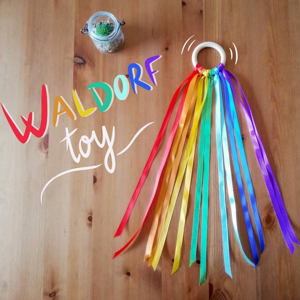 WALDORF TOY, Wind kite,lose parts,baby sensory toy,rainbow hand kite, wooden toy,Montessori toy,baby shower favor,newborn toy, bell toy