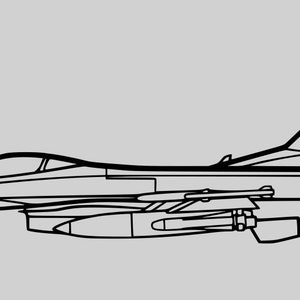 Fichier Dxf d&#39;avion F16, fichier découpé au laser, illustration d&#39;avion F16, silhouette d&#39;avion.