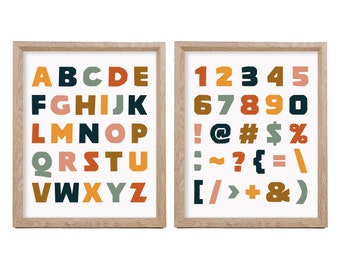 Alphabet and Numbers Poster Print Combo, Instant Download, Nursery Decor, Kids Wall Art